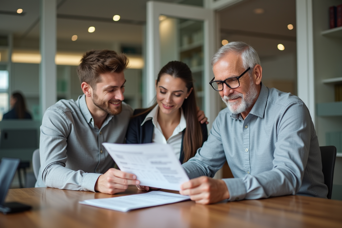 Conseiller bancaire rencontrant un couple dans une agence