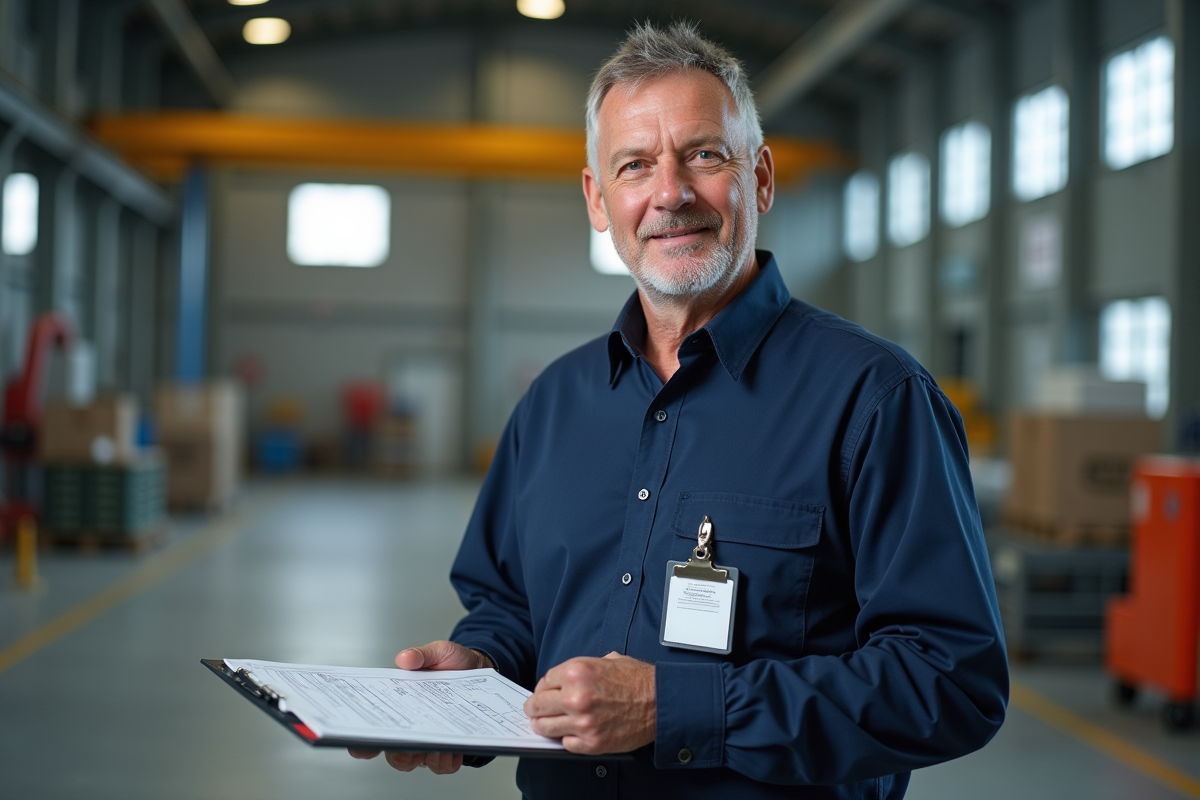 Homme de sécurité en milieu industriel avec formulaire