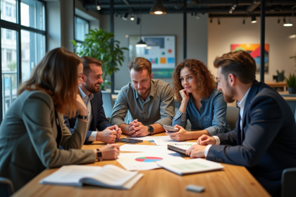 Groupe de professionnels en réunion dans un bureau moderne