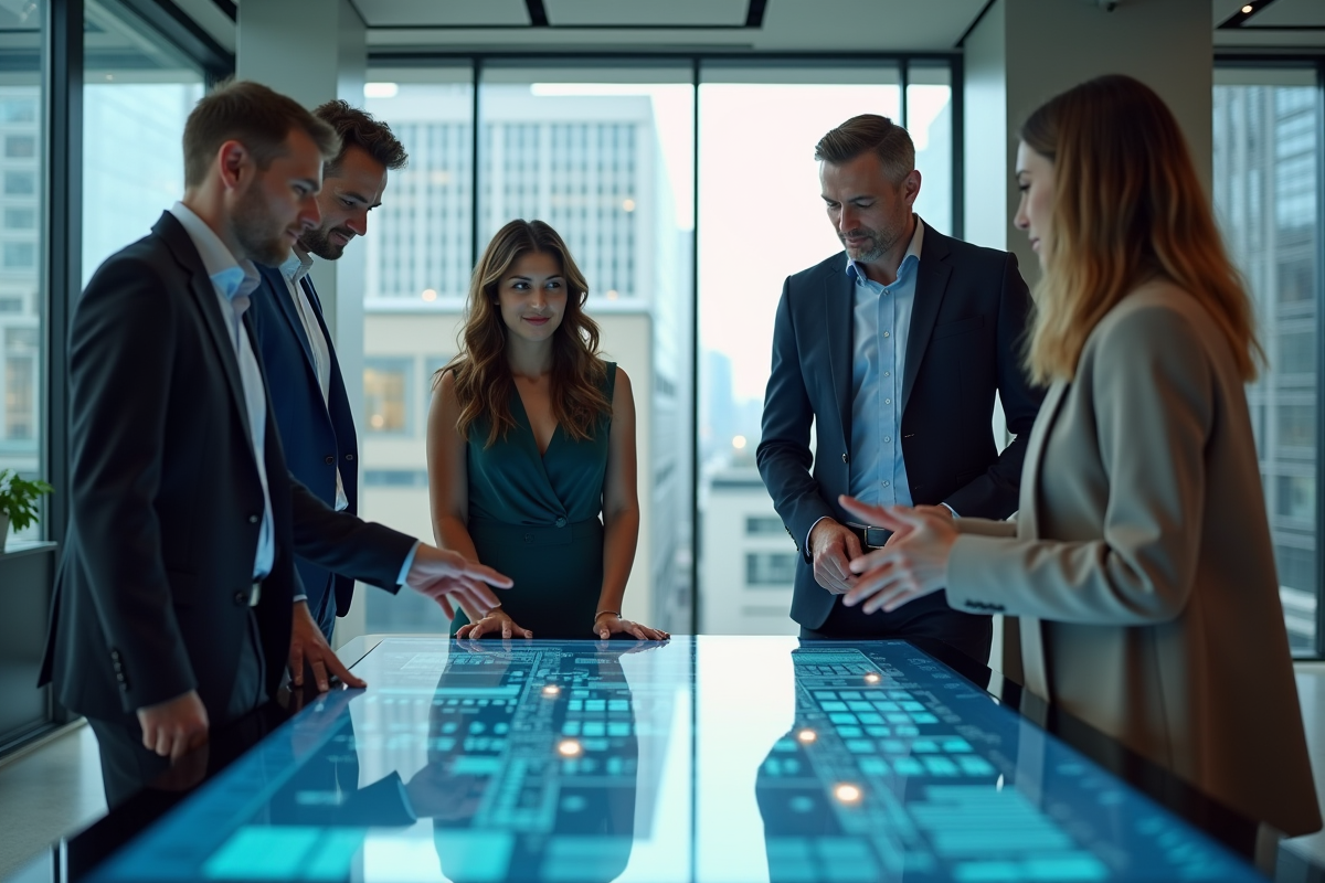 Groupe de professionnels discutant autour d