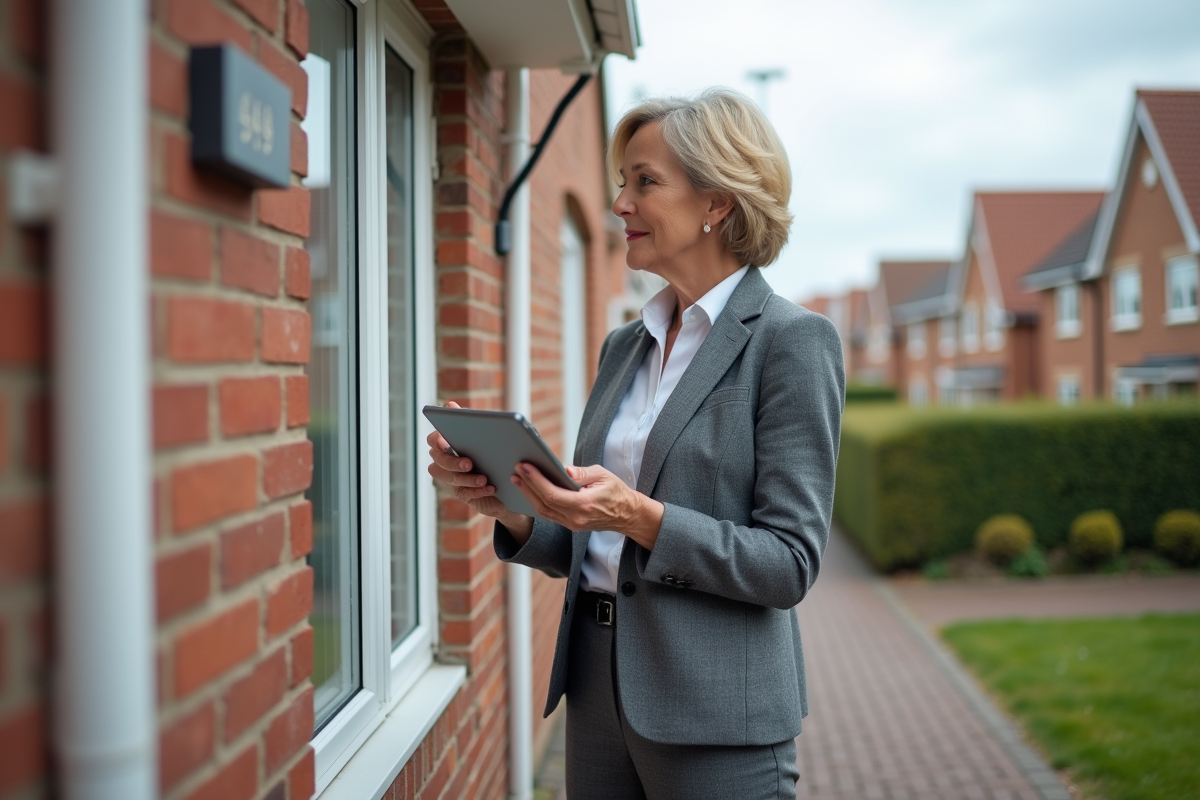 Experte immobiliere inspectant la facade d