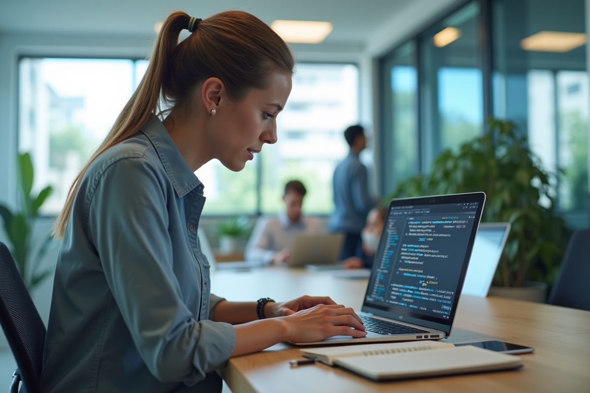 Femme analysant un problème mathématique sur son ordinateur