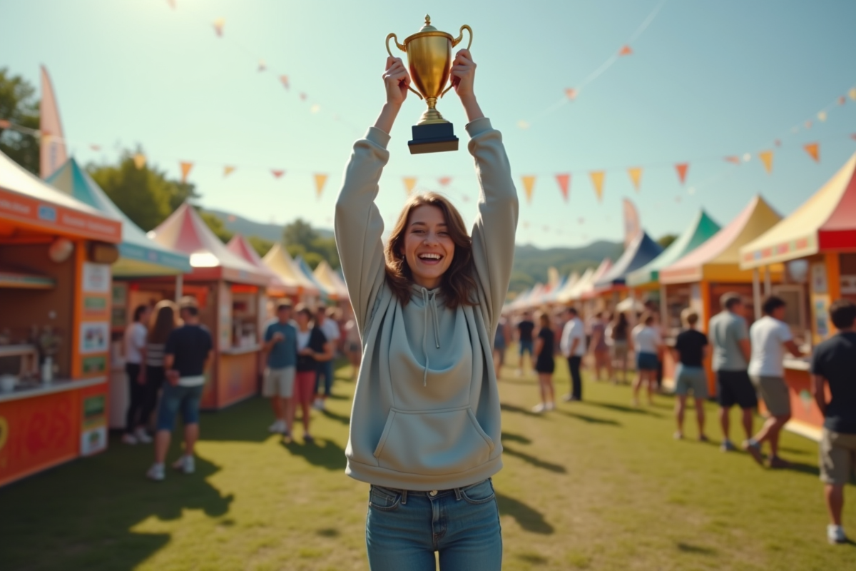 Jeune femme heureuse avec trophée lors d