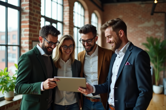 Groupe de jeunes professionnels en réunion d'investissement vert