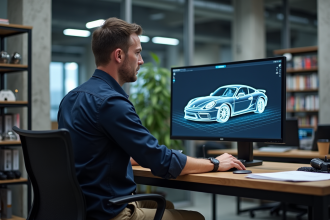 Ingénieur automobile travaillant sur un logiciel de conception de voiture