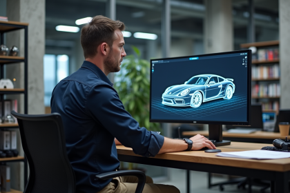 Ingénieur automobile travaillant sur un logiciel de conception de voiture