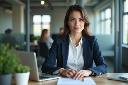 Jeune femme professionnelle travaillant sur son ordinateur dans un bureau