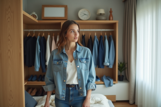 Jeune femme choisissant une tenue dans son placard bien rangé