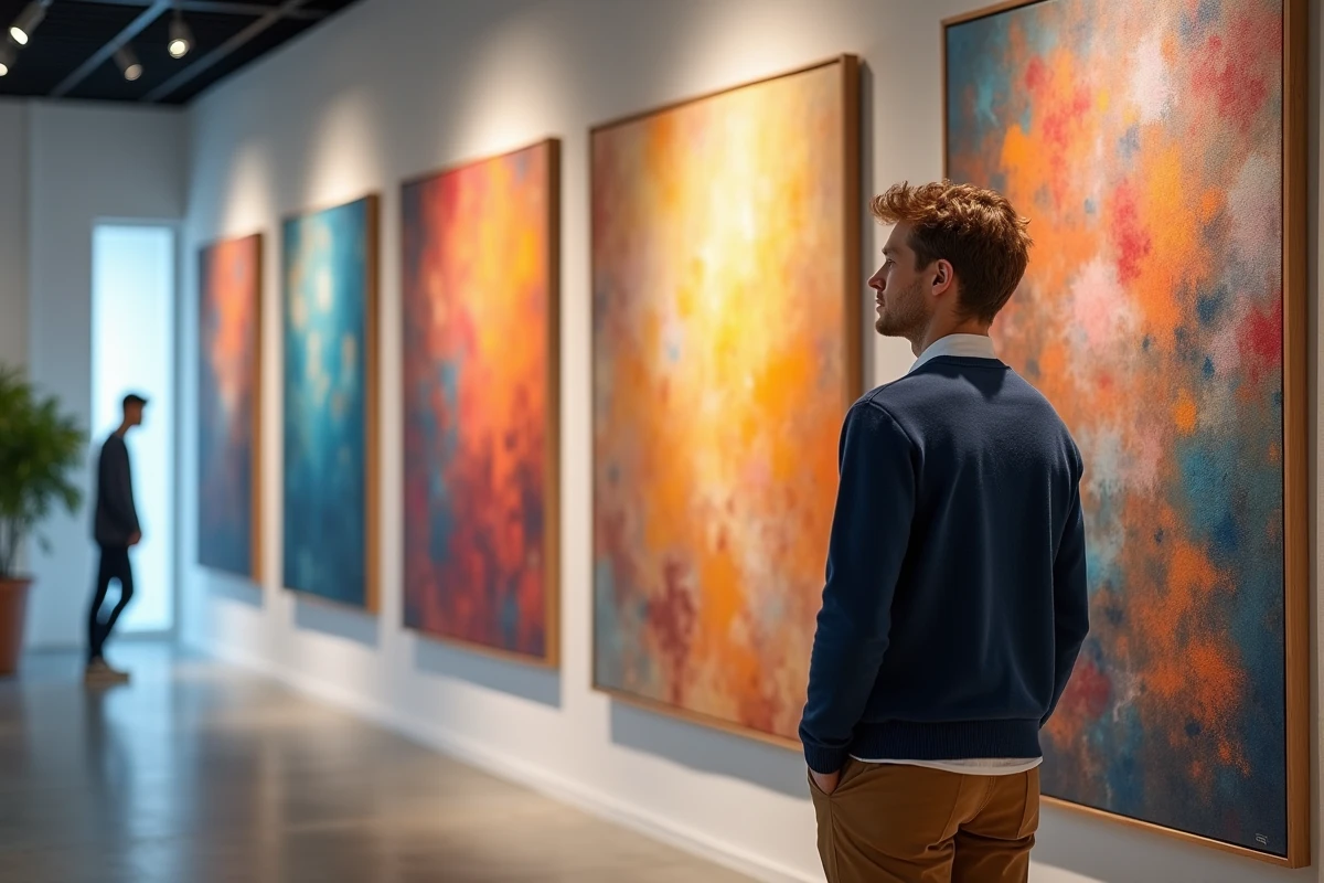 Jeune homme contemplant des œuvres d