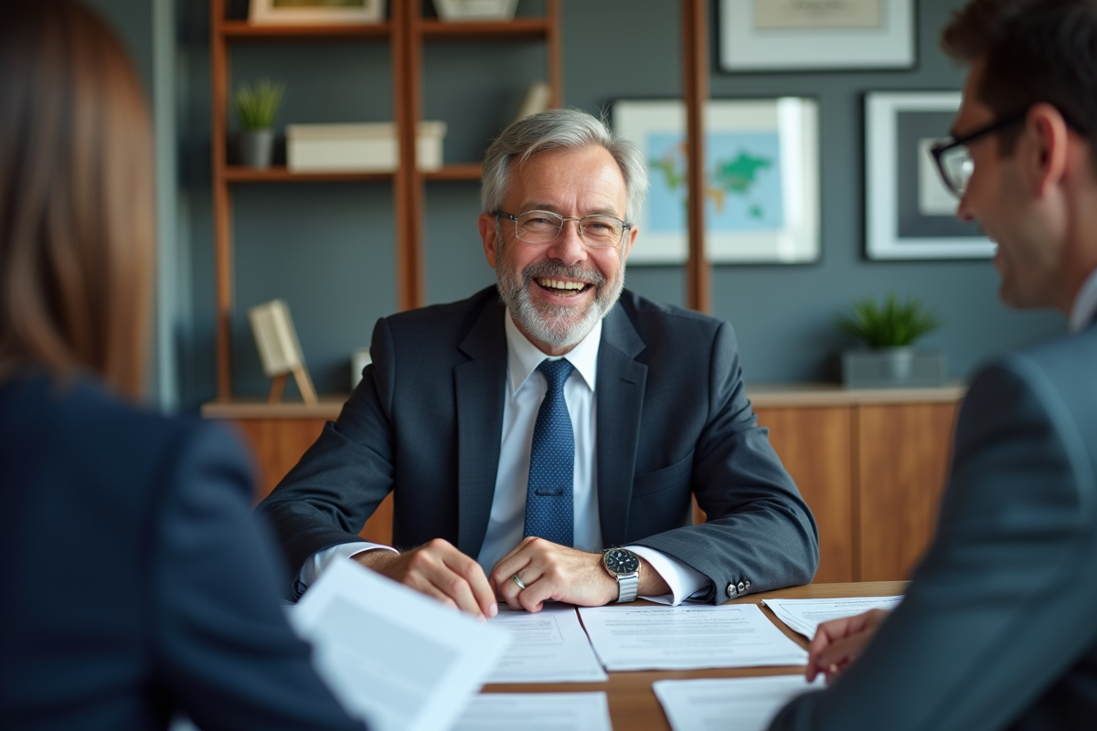 Manager en costume discutant des protocoles avec collègues autour d