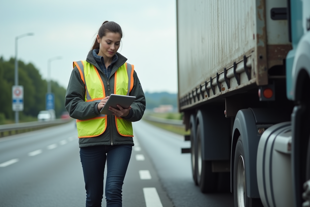 Superviseure v&eacute;rifiant un camion diesel sur l