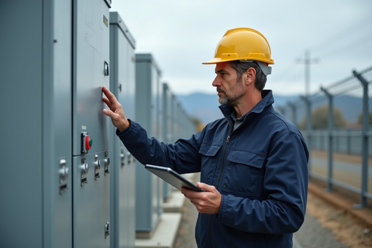 Technicien inspectant un stockage d